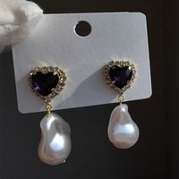 1 Pair Original Design Heart Shape Inlay Imitation Pearl Artificial Diamond Drop Earrings sku image 18