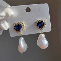 1 Pair Original Design Heart Shape Inlay Imitation Pearl Artificial Diamond Drop Earrings sku image 19