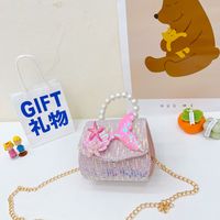 Girl's Small Cotton Shell Fish Tail Cute Sequins Pearls Square Flip Cover Crossbody Bag sku image 4