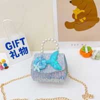 Girl's Small Cotton Shell Fish Tail Cute Sequins Pearls Square Flip Cover Crossbody Bag sku image 5