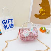 Girl's Small Cotton Shell Fish Tail Cute Sequins Pearls Square Flip Cover Crossbody Bag sku image 7