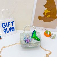 Girl's Small Cotton Shell Fish Tail Cute Sequins Pearls Square Flip Cover Crossbody Bag sku image 8