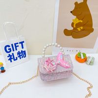 Girl's Small Cotton Shell Fish Tail Cute Sequins Pearls Square Flip Cover Crossbody Bag sku image 10