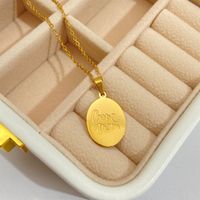 201 Stainless Steel 304 Stainless Steel Titanium Steel Gold Plated Simple Style Plating Letter Number Oval Pendant Necklace sku image 2