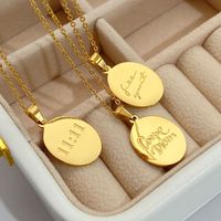201 Stainless Steel 304 Stainless Steel Titanium Steel Gold Plated Simple Style Plating Letter Number Oval Pendant Necklace main image 3