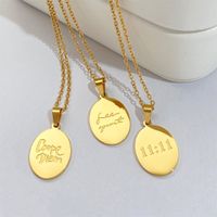 201 Stainless Steel 304 Stainless Steel Titanium Steel Gold Plated Simple Style Plating Letter Number Oval Pendant Necklace main image 2