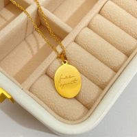 201 Stainless Steel 304 Stainless Steel Titanium Steel Gold Plated Simple Style Plating Letter Number Oval Pendant Necklace sku image 1