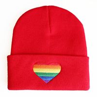 Unisex Simple Style Rainbow Heart Shape Embroidery Crimping Wool Cap main image 5
