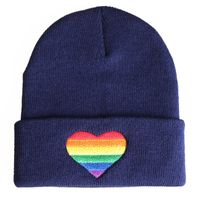 Unisex Simple Style Rainbow Heart Shape Embroidery Crimping Wool Cap main image 4
