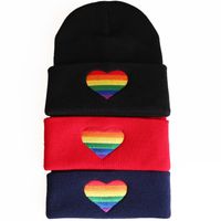 Unisex Simple Style Rainbow Heart Shape Embroidery Crimping Wool Cap main image 1