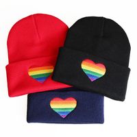 Unisex Simple Style Rainbow Heart Shape Embroidery Crimping Wool Cap main image 2