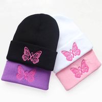 Women's Simple Style Butterfly Embroidery Crimping Wool Cap main image 6