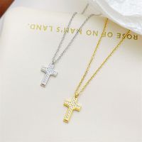 Simple Style Commute Cross Stainless Steel White Gold Plated Gold Plated Zircon Pendant Necklace In Bulk main image 1