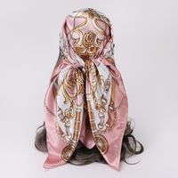 Women's Retro Simple Style Flower Chains Print Satin Printing Silk Scarf sku image 4