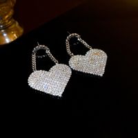 1 Pair Korean Style Heart Shape Inlay Alloy Zircon Drop Earrings main image 4