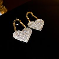 1 Pair Korean Style Heart Shape Inlay Alloy Zircon Drop Earrings main image 2
