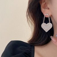1 Pair Korean Style Heart Shape Inlay Alloy Zircon Drop Earrings main image 3
