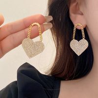 1 Pair Korean Style Heart Shape Inlay Alloy Zircon Drop Earrings main image 5