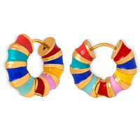 1 Pair Casual Vacation Colorful Enamel Plating Titanium Steel 18k Gold Plated Earrings main image 4