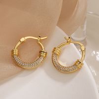 1 Pair Korean Style Geometric Plating Inlay Copper Zircon 18k Gold Plated Hoop Earrings main image 3