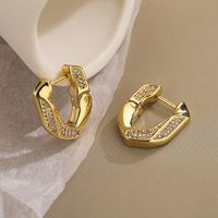 1 Pair Korean Style Geometric Plating Inlay Copper Zircon 18k Gold Plated Hoop Earrings main image 2