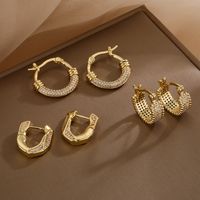 1 Pair Korean Style Geometric Plating Inlay Copper Zircon 18k Gold Plated Hoop Earrings main image 5