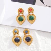 1 Pair Retro Water Droplets Plating Inlay Alloy Natural Stone 18k Gold Plated Drop Earrings main image 1