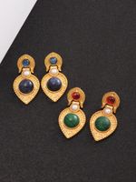 1 Pair Retro Water Droplets Plating Inlay Alloy Natural Stone 18k Gold Plated Drop Earrings main image 3
