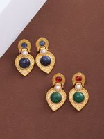 1 Pair Retro Water Droplets Plating Inlay Alloy Natural Stone 18k Gold Plated Drop Earrings main image 2
