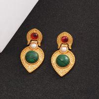 1 Pair Retro Water Droplets Plating Inlay Alloy Natural Stone 18k Gold Plated Drop Earrings sku image 1