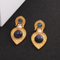 1 Pair Retro Water Droplets Plating Inlay Alloy Natural Stone 18k Gold Plated Drop Earrings sku image 2