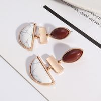1 Pair Retro Exaggerated Artistic Semicircle Marble Plating Inlay Alloy Turquoise 18k Gold Plated Drop Earrings main image 3
