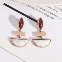 1 Pair Retro Exaggerated Artistic Semicircle Marble Plating Inlay Alloy Turquoise 18k Gold Plated Drop Earrings main image 1