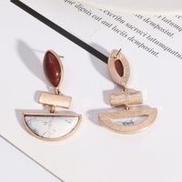 1 Pair Retro Exaggerated Artistic Semicircle Marble Plating Inlay Alloy Turquoise 18k Gold Plated Drop Earrings main image 2