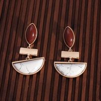 1 Pair Retro Exaggerated Artistic Semicircle Marble Plating Inlay Alloy Turquoise 18k Gold Plated Drop Earrings main image 5