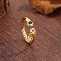 Basic Vintage Style Simple Style Square Copper Plating Inlay Zircon 18k Gold Plated Open Rings sku image 1