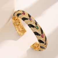 Nordic Style Luxurious French Style Water Droplets Copper Plating Inlay Zircon 18k Gold Plated Bangle sku image 1