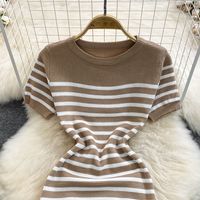 Women's Sheath Dress Casual Round Neck Short Sleeve Stripe Midi Dress Daily main image 7