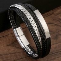 Hip-hop Rock Simple Style Solid Color Stainless Steel Pu Leather Men's Bangle main image 1