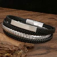 Hip-hop Rock Simple Style Solid Color Stainless Steel Pu Leather Men's Bangle main image 4