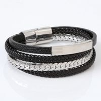 Hip-hop Rock Simple Style Solid Color Stainless Steel Pu Leather Men's Bangle main image 2
