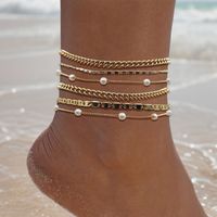 Simple Style Oval Copper Plating Inlay Artificial Pearls 18k Gold Plated Women's Anklet sku image 1