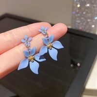 Wholesale Jewelry Sweet Heart Shape Flower Alloy Enamel Drop Earrings sku image 17