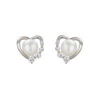 1 Pair Original Design Heart Shape Plating Inlay Freshwater Pearl Copper Zircon Ear Studs main image 4