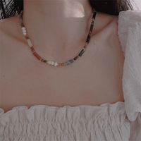 Retro Color Block Natural Stone Freshwater Pearl Glass Necklace main image 5
