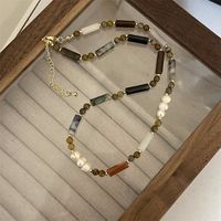 Retro Color Block Natural Stone Freshwater Pearl Glass Necklace main image 2