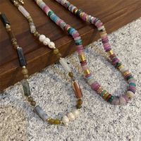 Retro Color Block Natural Stone Freshwater Pearl Glass Necklace main image 1