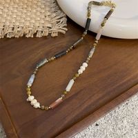 Retro Color Block Natural Stone Freshwater Pearl Glass Necklace sku image 1