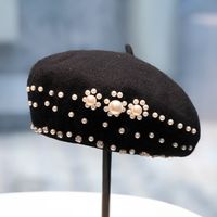 Women's Sweet Solid Color Pearl Eaveless Beret Hat sku image 2