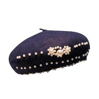 Women's Sweet Solid Color Pearl Eaveless Beret Hat main image 5